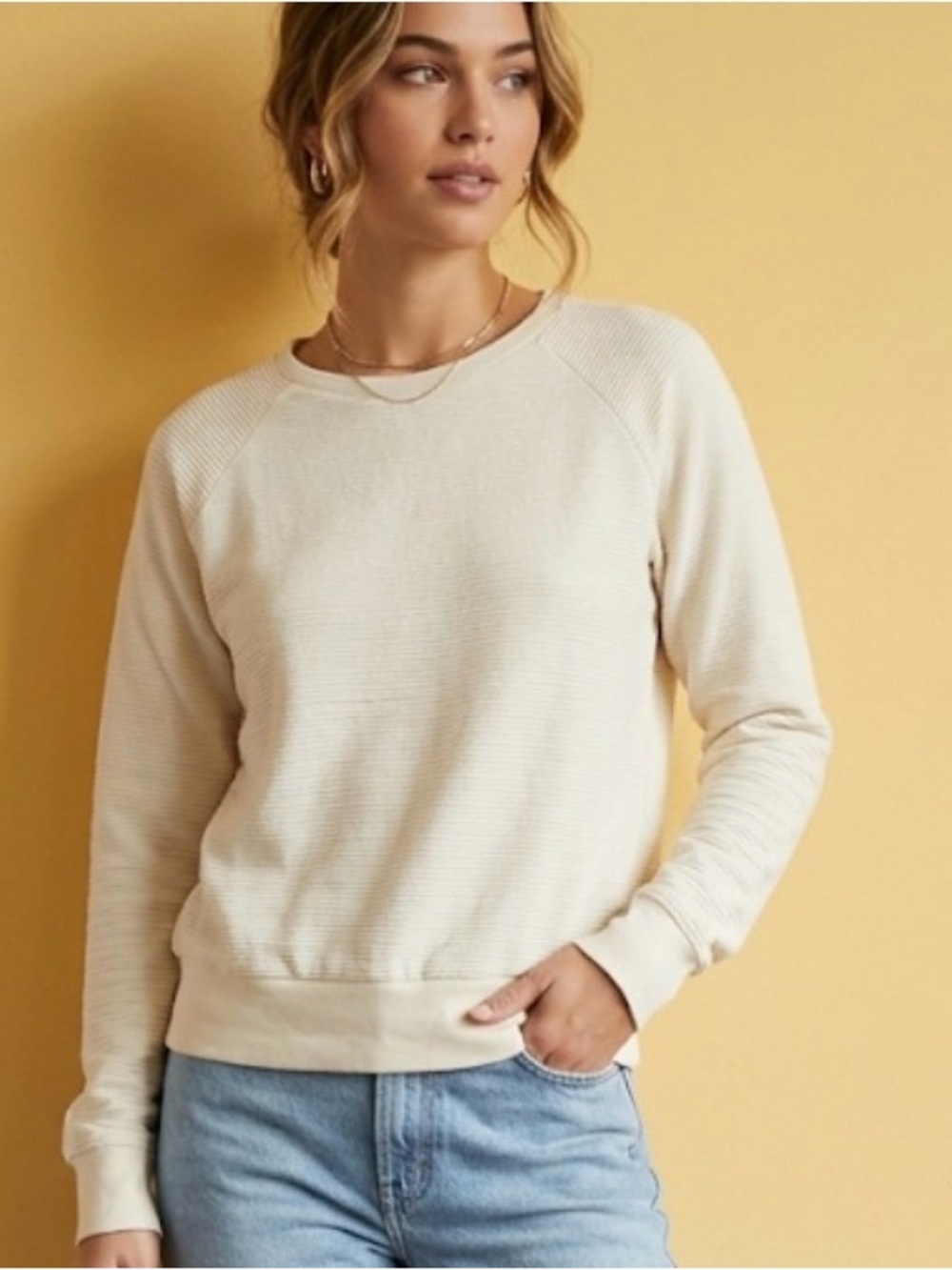 Forever 21 Cream Ribbed Crewneck Sweatshirt